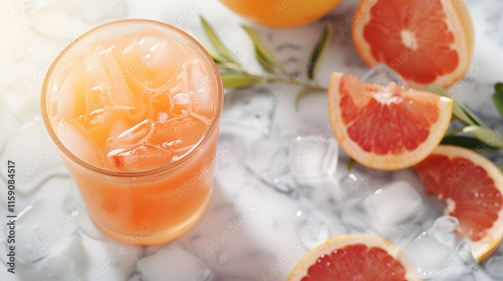 Refreshing Citrus Drink with Ice and Fresh Grapefruit Slices Refreshing Citrus Drink with Ice and Fresh Grapefruit Slices