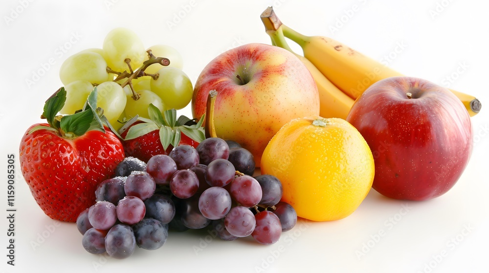 Fresh Assorted Fruits Displayed on White Surface for Healthy Eating Fresh Assorted Fruits Displayed on White Surface for Healthy Eating