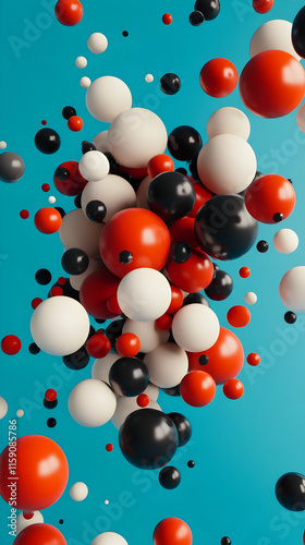 Abstract 3D Red, White, Black Spheres