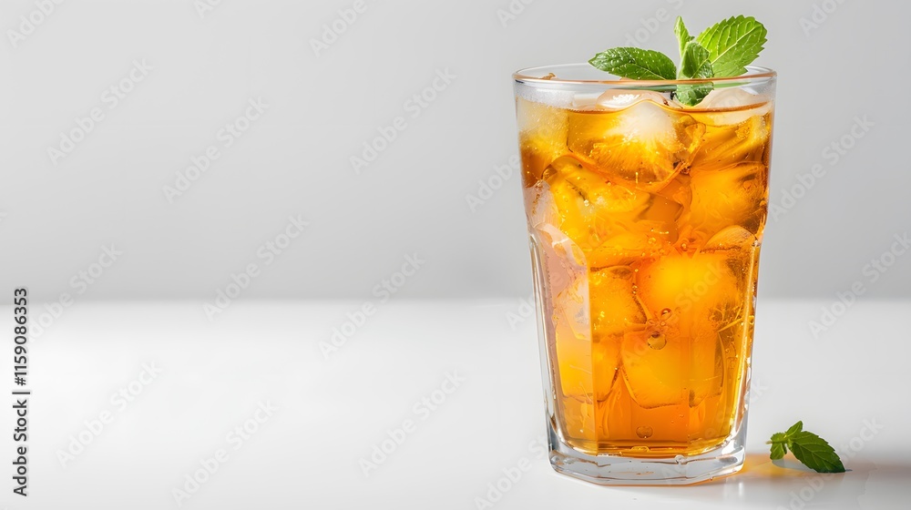 Refreshing Iced Tea in a Glass with Mint and Ice Cubes Refreshing Iced Tea in a Glass with Mint and Ice Cubes