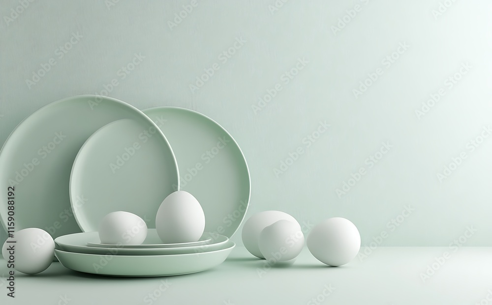 Fototapeta premium Minimalist Easter-themed product display, teal background