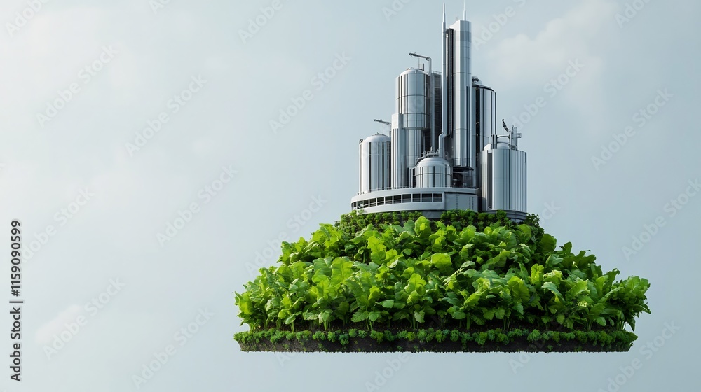 Sustainable Factory: Lush Green 3D Render Illustration, Eco-Friendly Industrial Design Concept. AI Generated Sustainable Factory: Lush Green 3D Render Illustration, Eco-Friendly Industrial Design Concept. AI Generated