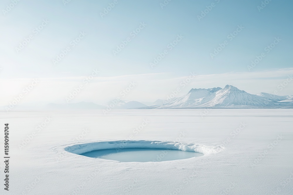 Obraz premium Serene icy landscape features circular pool of vibrant blue wate