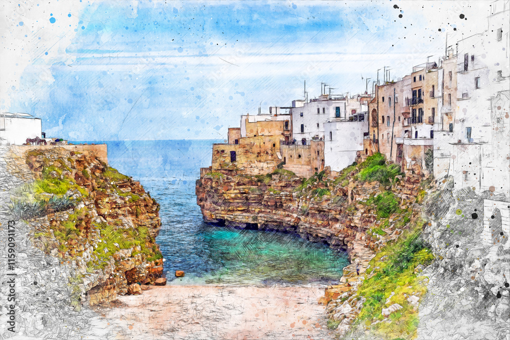 Lama Monachile Bay view in Polignano a Mare Town of Italy