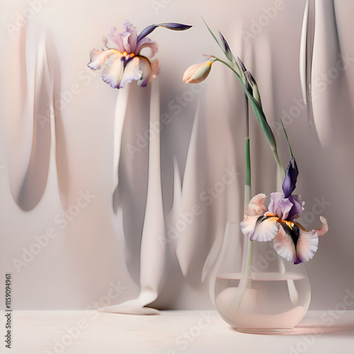 Obraz na płótnie stunning fineart background with pale dust pink irises and design elements. 3D render digital artwork. Ai generated w salonie