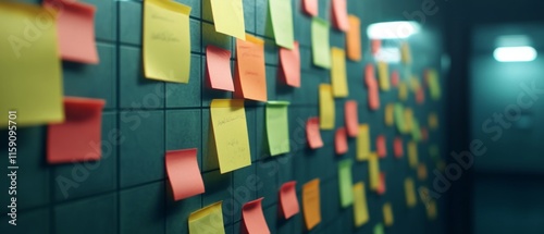 Bright sticky notes on a modern glass board alongside organized task lists vibrant reminders emphasizing clarity and systematic organization clean and contemporary layout