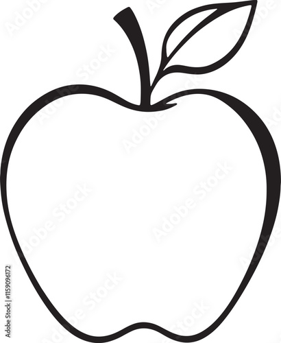 apple outline coloring book page line art illustration digital drawing, Delicious apple line art icon for apps and websites, apple silhouette vector illustration