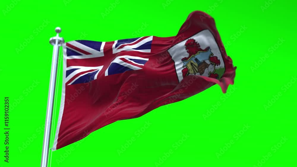 National Flag of Bermuda Animation - Bermuda Flag Waving in Loop and Textured 3d Rendered on a green screen background, Loopable 4K