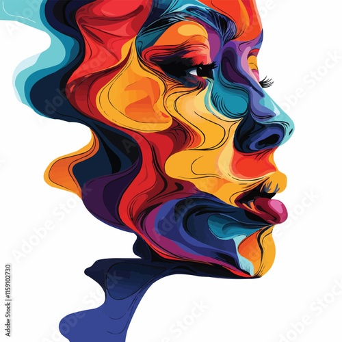 Abstract Woman of Color: A vibrant, multi-colored portrait of a woman, her features rendered in a fluid, abstract style, capturing the beauty and strength of diversity.