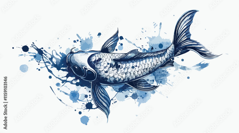 A fish jumping out of water with another fish swimming in the water, representing the aquatic life, ocean, and nature, in a simple vector illustration style A fish jumping out of water with another fish swimming in the water, representing the aquatic life, ocean, and nature, in a simple vector illustration style