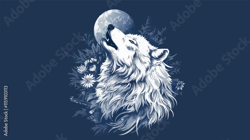 Silhouette of a lone wolf howling at the moon in a snowy landscape, a striking black ink illustration for nature-inspired art and design