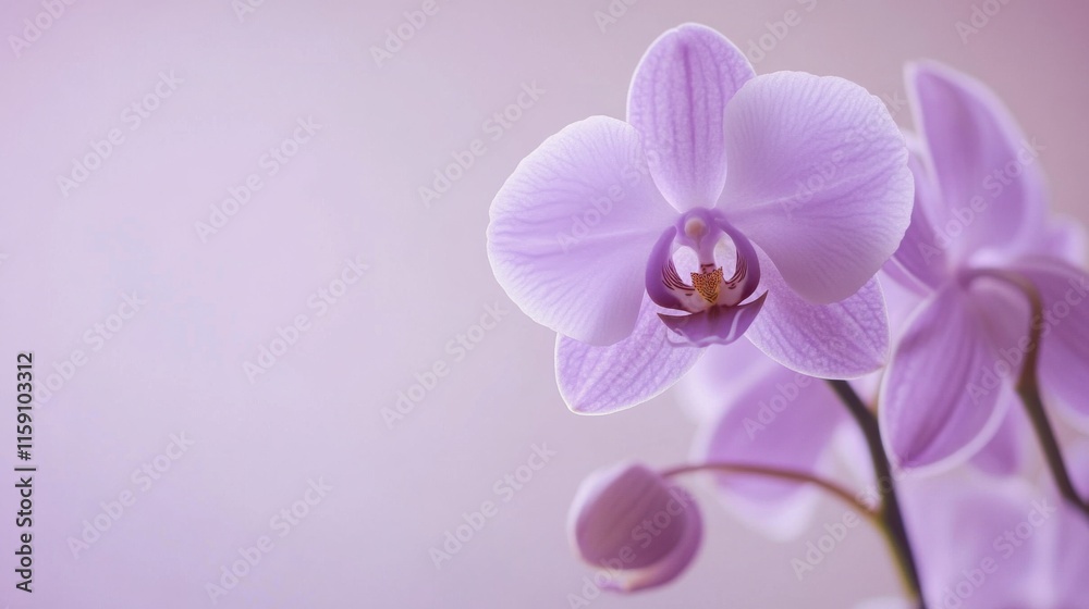 A delicate lavender orchid against a soft lavender backdrop, close-up shot, Minimalist style A delicate lavender orchid against a soft lavender backdrop, close-up shot, Minimalist style