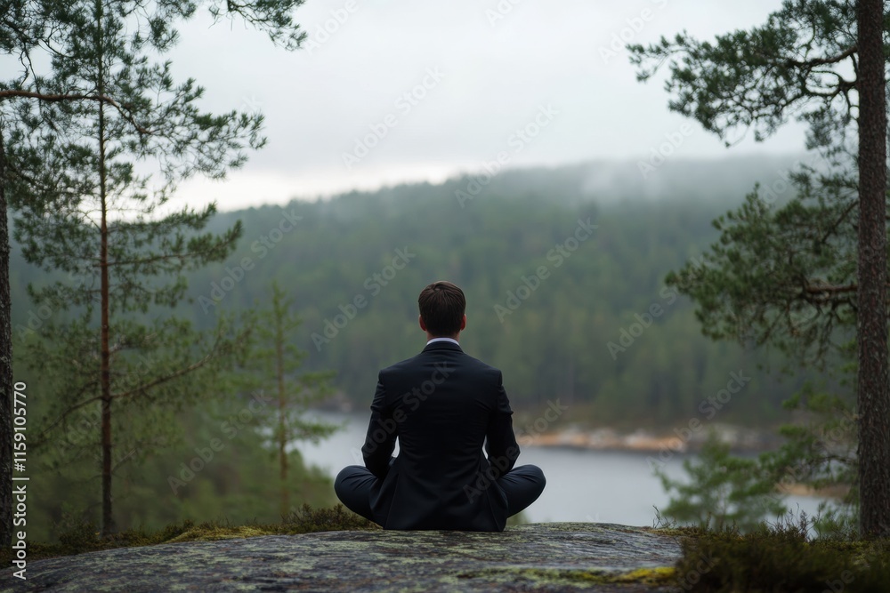 businessman meditation in nature