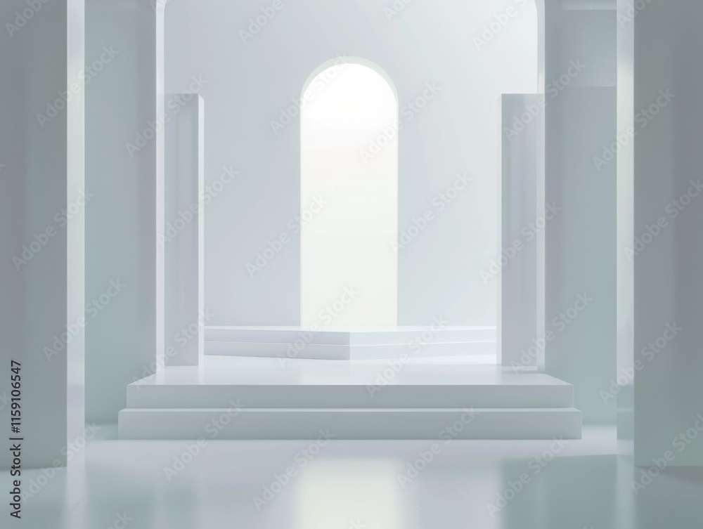 White mystical background, two stands, one high and one low White mystical background, two stands, one high and one low