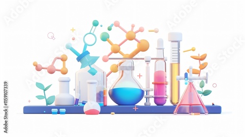 Chemistry Laboratory Equipment 3D Image with Wash Bottle for Experiments