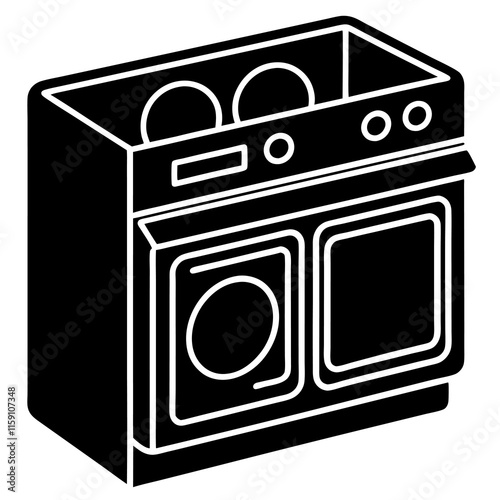 Dishwasher, Early countertop or standalone dishwasher silhouette vector icon illustration on white background.