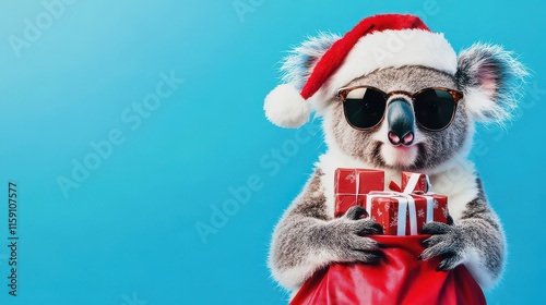 Festive Koala with Gifts and Sunglasses