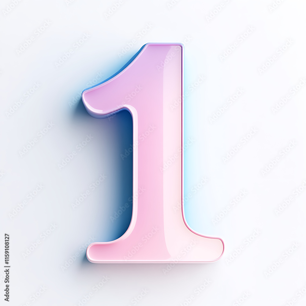 numeral 1 with a soft pastel pink and blue gradient texture, floating above a solid white background with subtle shadows. numeral 1 with a soft pastel pink and blue gradient texture, floating above a solid white background with subtle shadows.