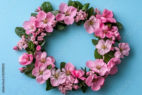 Pink Flowers Arranged In A Circular Wreath Design