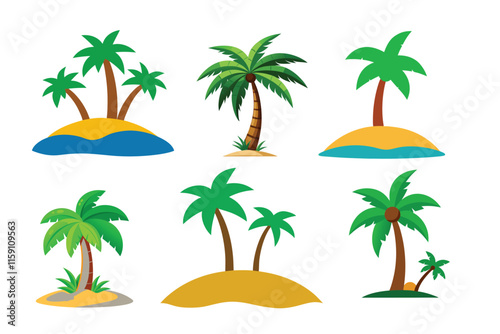 Simple island with palm tree  6 set white background.eps