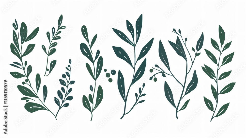 Elegant Olive Branches and Leaves Minimal Art Design Elegant Olive Branches and Leaves Minimal Art Design