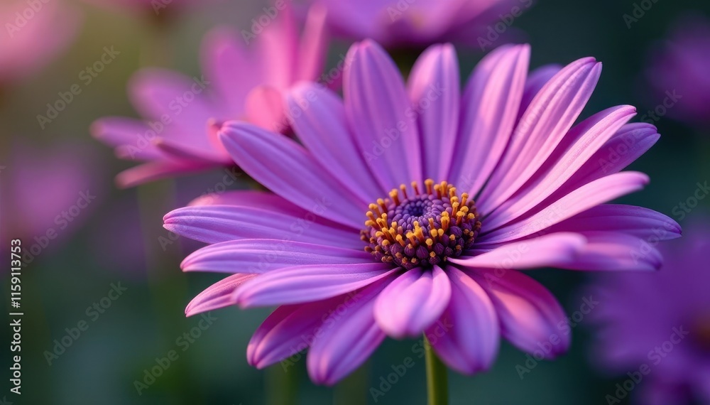 Delicate petals unfurl on a majestic purple daisy, garden, macro photography, texture Delicate petals unfurl on a majestic purple daisy, garden, macro photography, texture