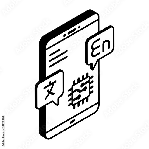 app translating texts documents with ai isometric vector, Artificial general intelligence symbol, Natural Language Processing sign, Machine Deep Instantly accurate language translation using llm 