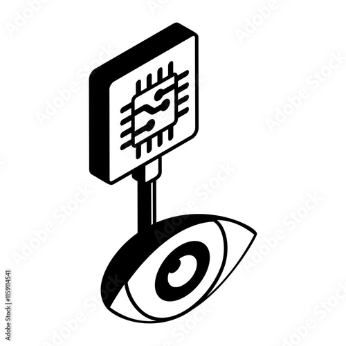 visual retinal prosthesis with isometric vector, Artificial general intelligence symbol, Natural Language Processing sign Machine Deep Learning illustration bioelectronic implant or bionic Eye concept