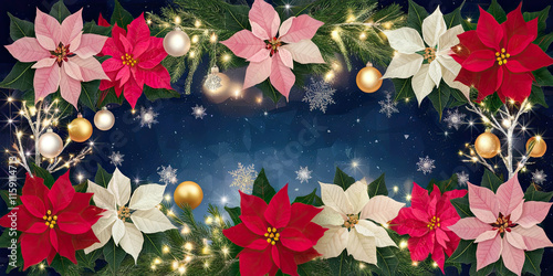 Wallpaper Mural Festive Christmas Poinsettia Border Holiday Lights Ornaments Snowflakes Torontodigital.ca
