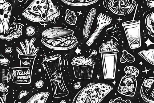 seamless fastfood pattern illustrattion photo