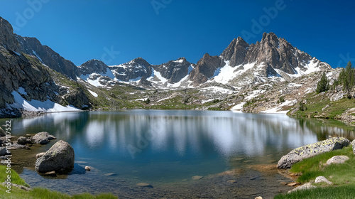 Adventure travel to the Rocky Mountains in Alberta, Canada with dramatic peaks and a serene alpine lake