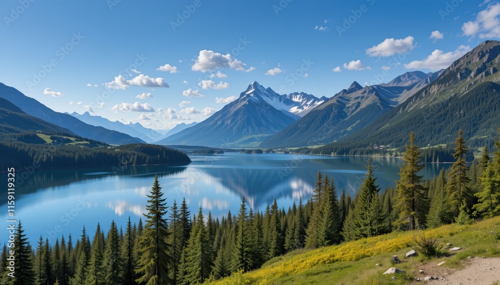 Obraz premium Breathtaking view of Zugspitze lake surrounded with forests in Eibsee 