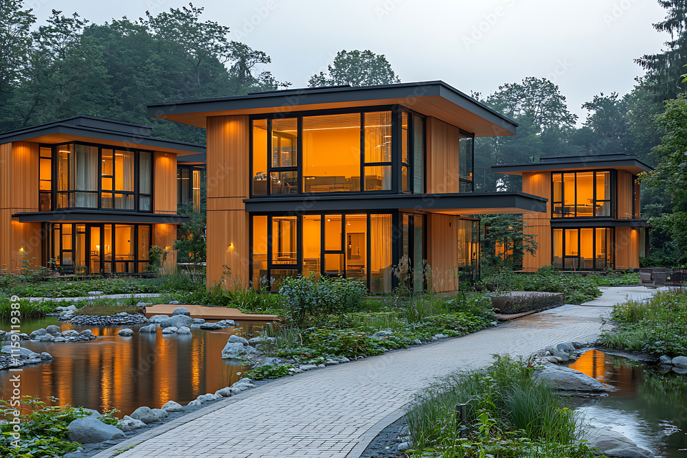 A stunning final shot of a completed eco-friendly building under a radiant sun, showcasing sustainable architecture, modern design, and a harmonious connection with nature A stunning final shot of a completed eco-friendly building under a radiant sun, showcasing sustainable architecture, modern design, and a harmonious connection with nature