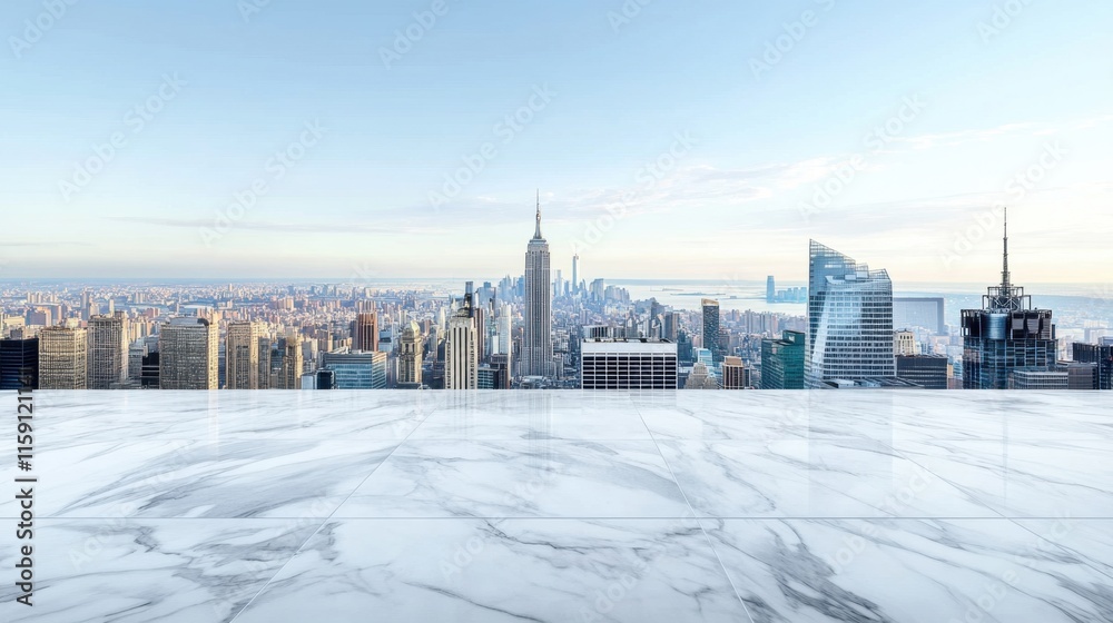 Fototapeta premium New York City Skyline with Marble Terrace and Clear Sky View