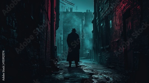 Mysterious Crime Thriller Book Cover with Shadowy Figure in Dark Alley
