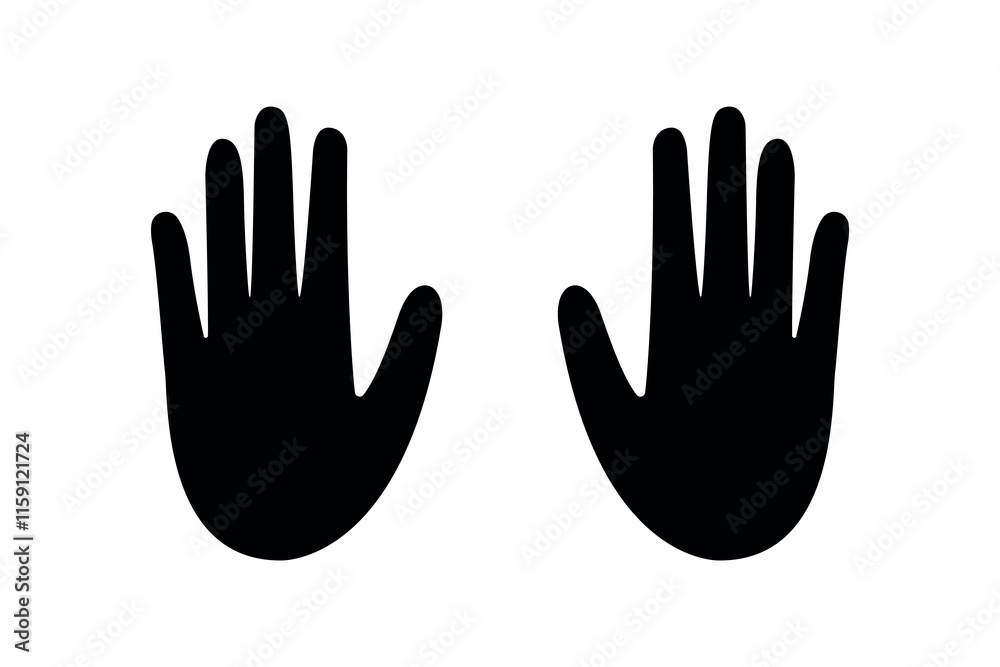 Obraz premium left and right palms black silhouettes, vector symbols on a white background