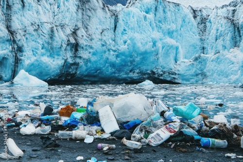 Glacier tarnished by human carelessness revealing the impact of pollution on pristine landscapes