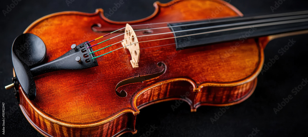 Richly detailed violin with glowing wood textures on dark background Richly detailed violin with glowing wood textures on dark background