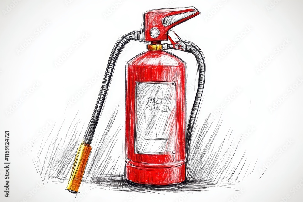 Obraz premium Detailed Pencil Sketch of Welding Safety Extinguisher