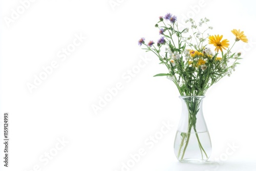 Wallpaper Mural Bright wildflowers in a clear glass vase create a serene minimalist still life with ample space for text placement. Generative AI Torontodigital.ca