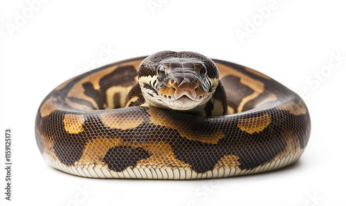 close up of a snake on white