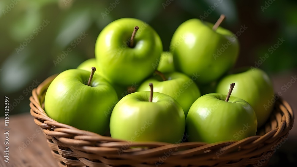 Green Apples Basket Fresh Juicy Fruit Nature Still Life Green Apples Basket Fresh Juicy Fruit Nature Still Life