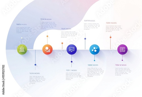 Colorful timeline infographic with circular nodes and pastel gradient background for business strategy.
