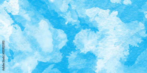 Blue watercolor abstract cloudy sky background, Abstract vector blue watercolor paint splash, Colorful gradient ink colors wet effect hand drawn paper texture background.