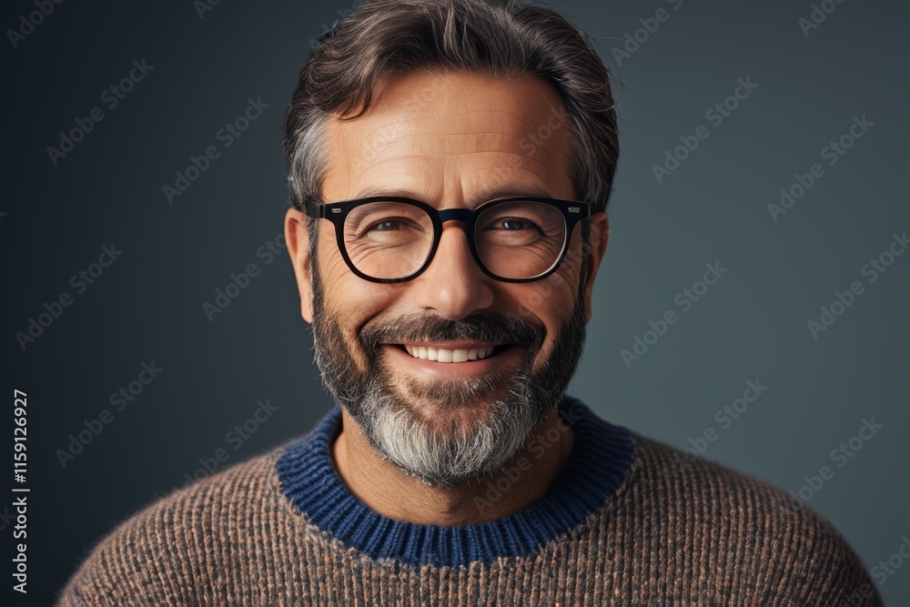 smiling man with glasses and a beard wearing a sweater smiling man with glasses and a beard wearing a sweater