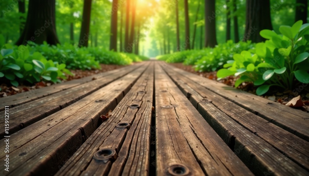 Weathered wooden planks on a rustic forest floor, natural, outdoor Weathered wooden planks on a rustic forest floor, natural, outdoor
