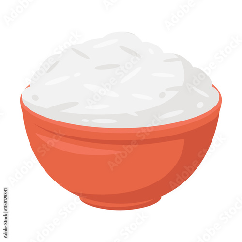 Cooked Rice Emoji Icon Illustration. Bowl Vector Symbol Emoticon Design Doodle Vector.