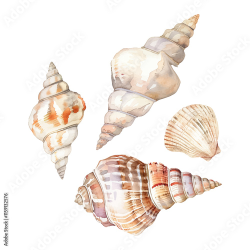 Watercolor vector illustration of shells