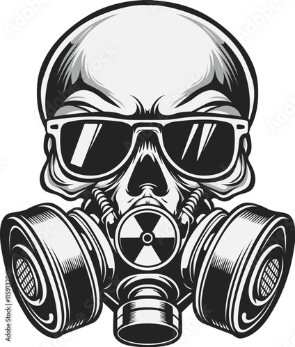 Skull with retro style mask & glasses