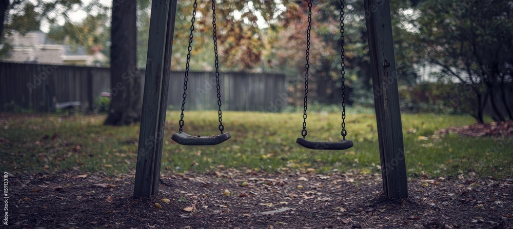 Quiet Playground Melancholy with Abandoned Swing Set under Dramatic Sky